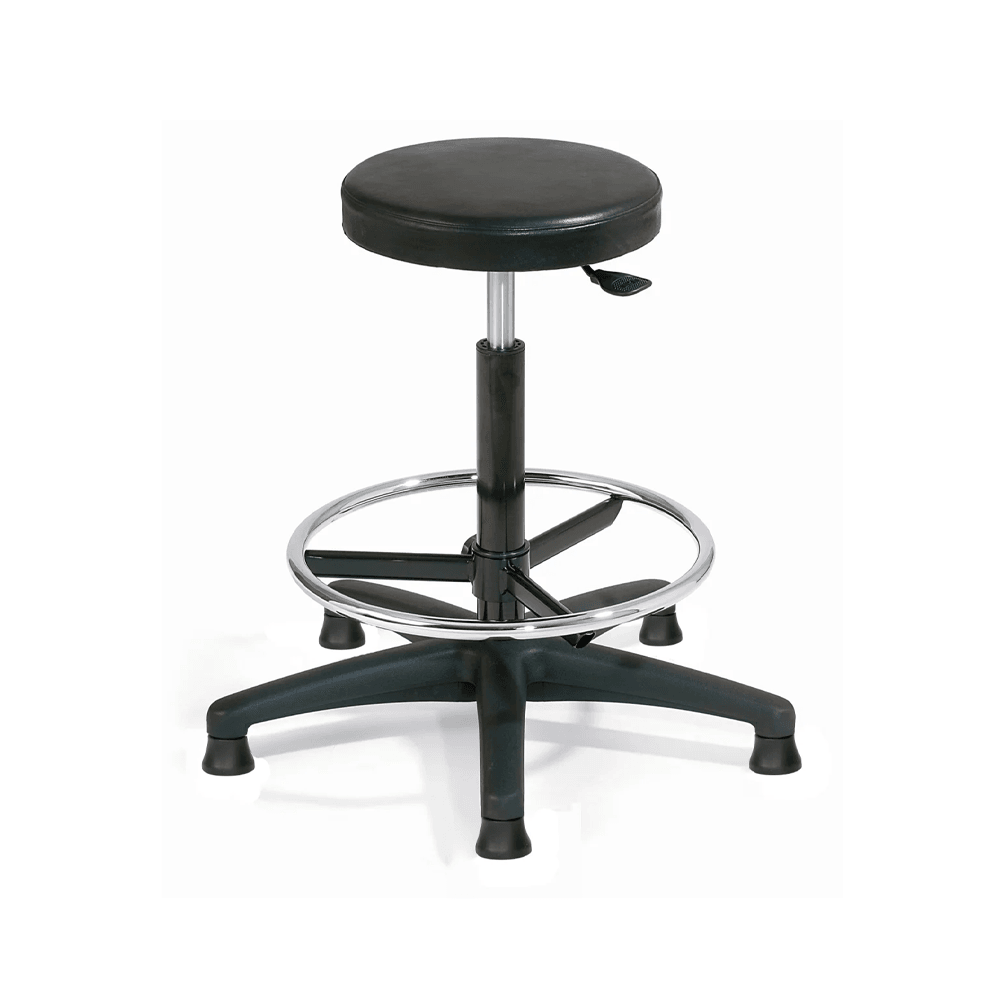 Laborhocker höhenverstellbar mit Fußring und Bodengleitern--0